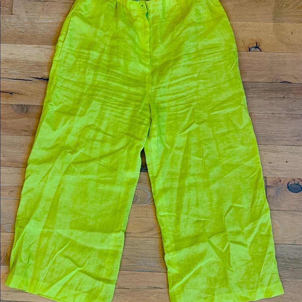 Peter Nygård Pear Yellow Linen Pants Size 12 (32-33 in/ 81-84 cm)